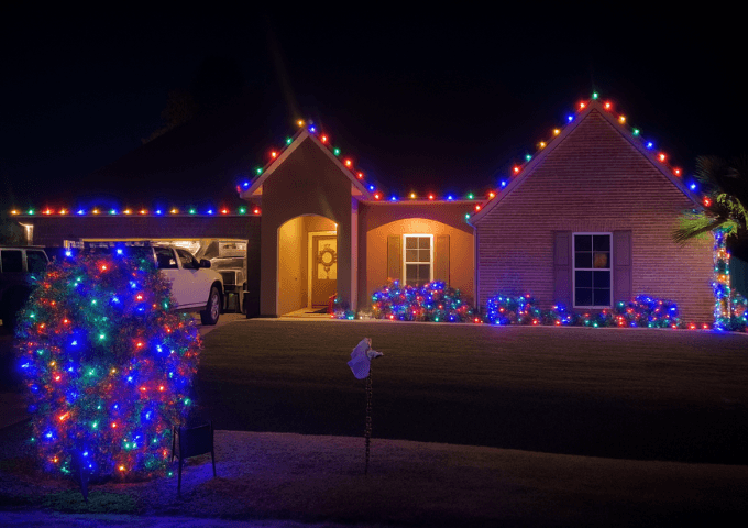Home decorated with professionally installed Christmas lights