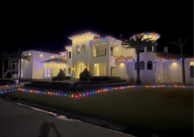 Home decorated with professionally installed Christmas lights