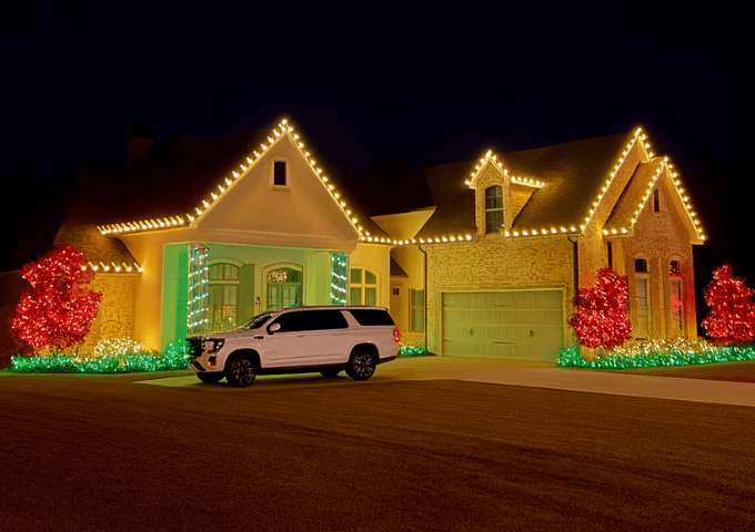 Home decorated with professionally installed Christmas lights