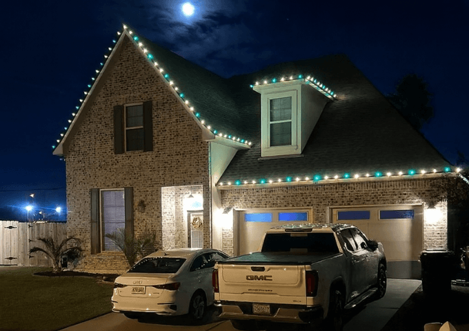 Home decorated with professionally installed Christmas lights