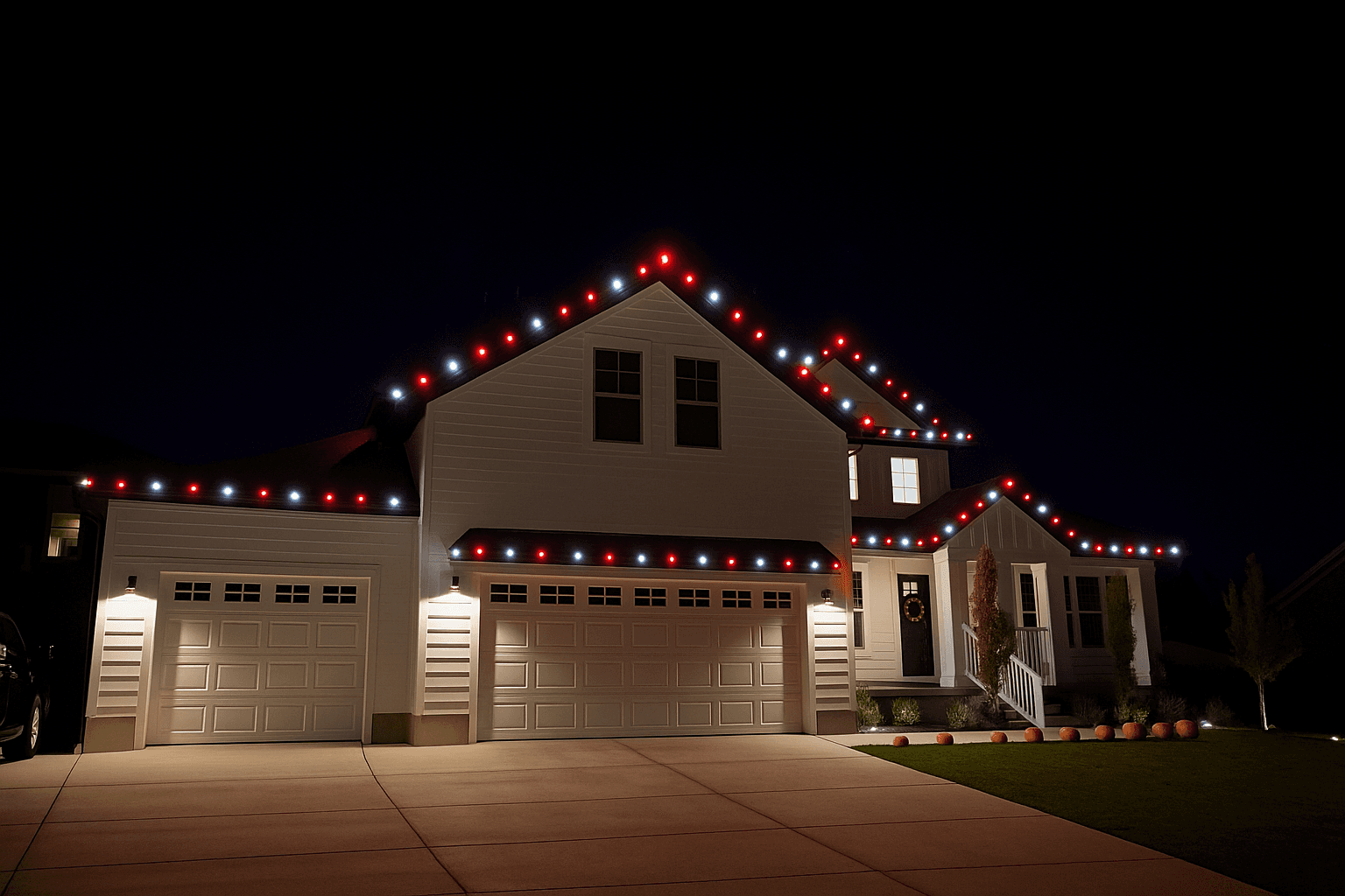 Home lit with Candy Cane Christmas lights
