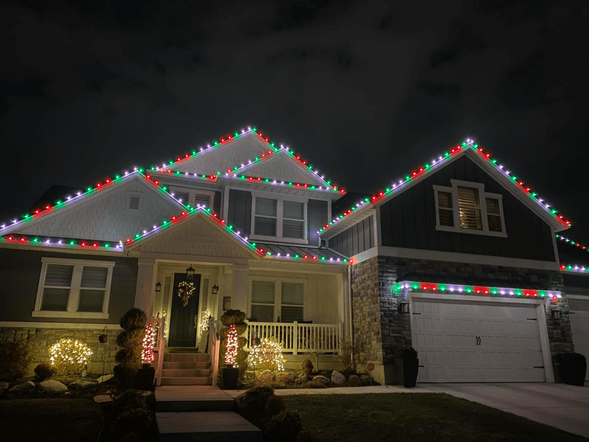 Home lit with Bright Christmas Christmas lights